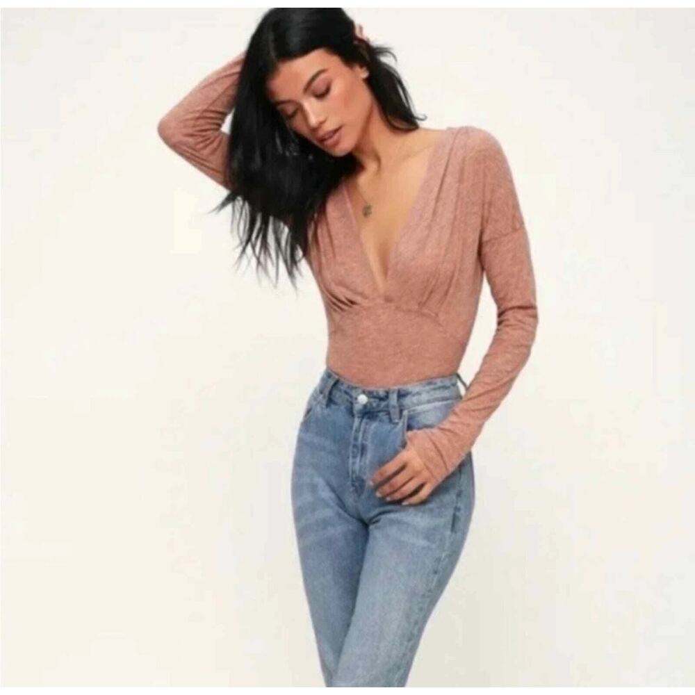 Free People NWT Ivy Long Sleeve Carmel Dream Ruched Plunge Top Small